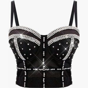 NEW Sparkling Bling Swarovski Crystal Rhinestone Bustier Bra Top